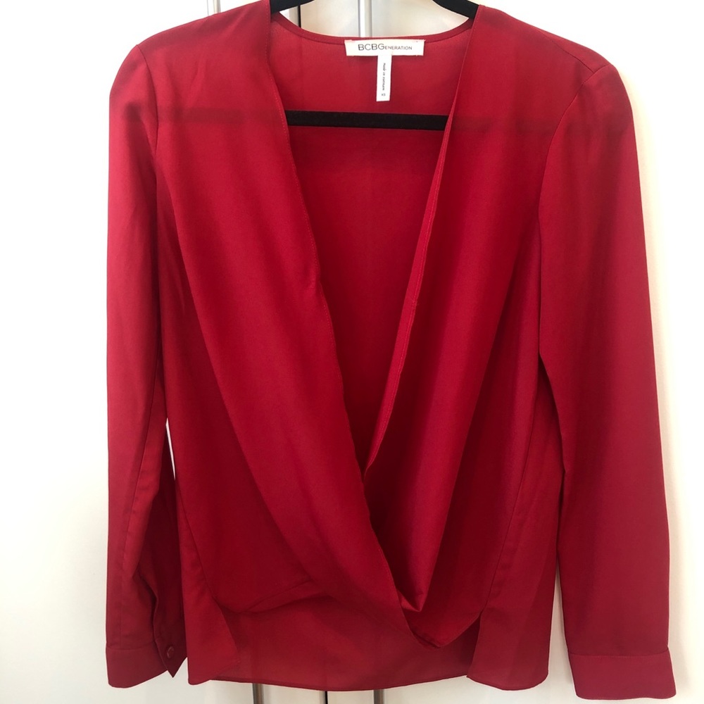 BCBG bright red loose blouse
